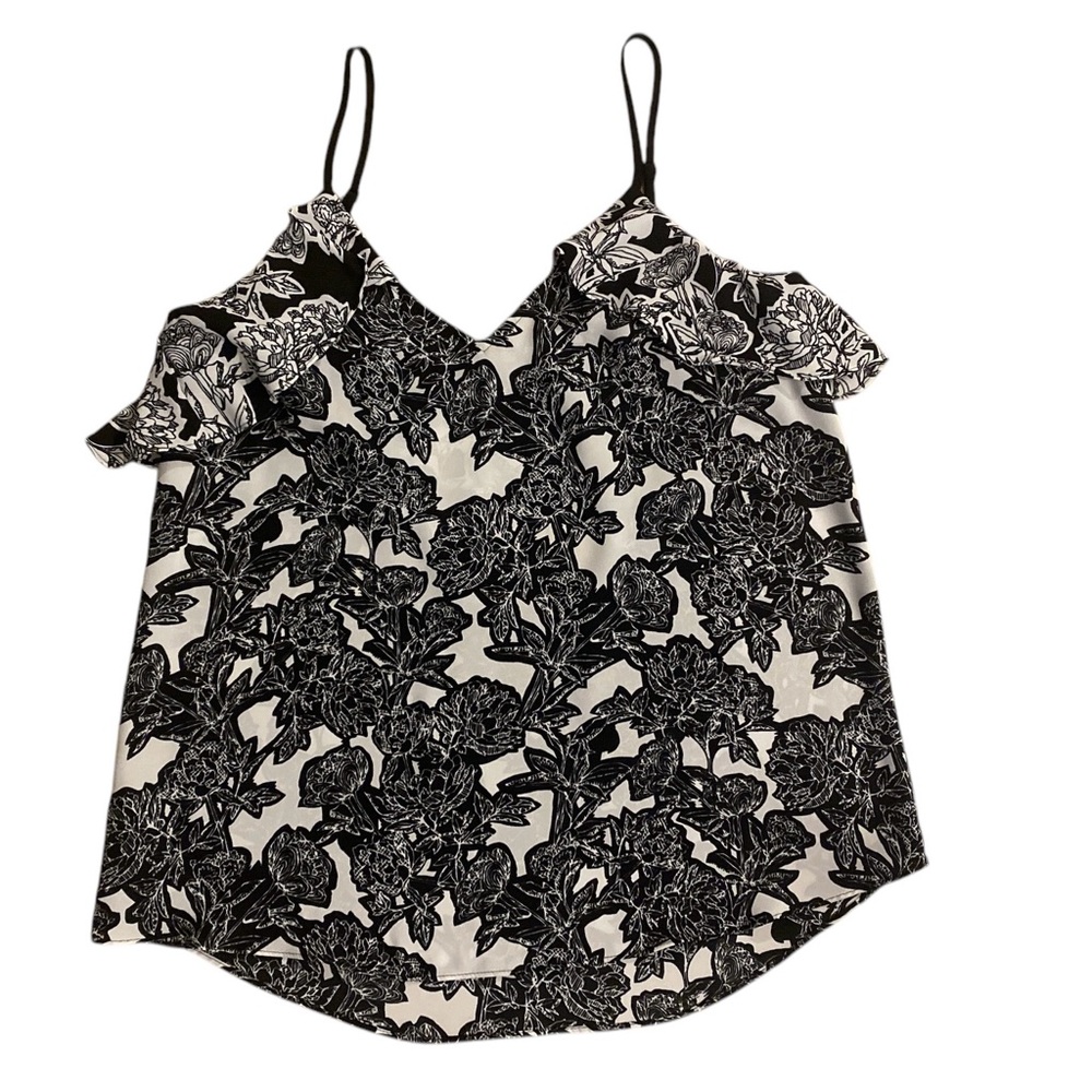Express Black & White Floral Cold Shoulder Adjustable Strap Top Medium